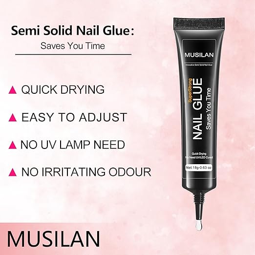 Super Strong 18g Semi Solid Nail Glue,3PCS Upgrade Nail Glue for Press On Nail,No UV Lamp Need Quick Drying & Long-Lasting Semi Solid Gel Fake Tips Adhesion for Beginners DIY Fake Acrylic Nail