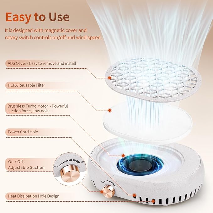 Nail Dust Collector for Nail Tech,Compact Vacuum Cleaner Turbo Fan Quiet & Powerful Suction Filing Debris Extractor for Acrylic Nail Polishing,Reusable Filter,Must Have Nails Art Tools & Accessories