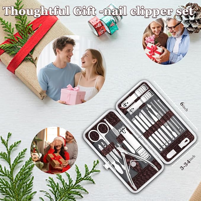 Nail Clipper Set 18 Pcs | Stainless Steel Manicure Grooming Kit: Fingernail Clippers & Toenail Pedicure Cleaning Cutter | Travel Nail Trimming Kit | Gifts for Women, Men, Him, Dad, Christmas, Birthday