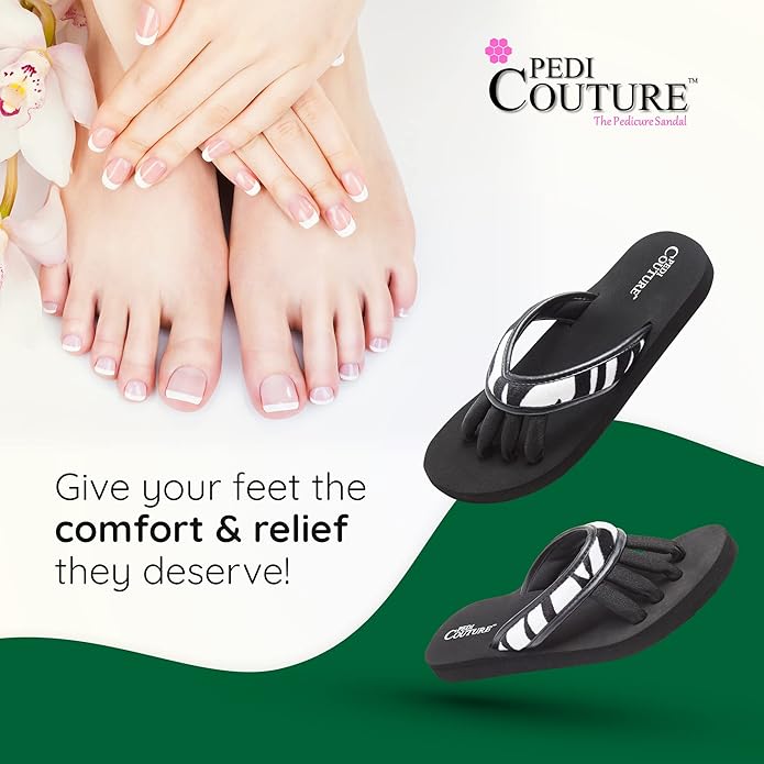 Pedi Couture Pedicure Sandals with Built In Toe Separators for Women - Comfortable Spa Style Flip Flops for Home, Salon, Yoga & Gym Use