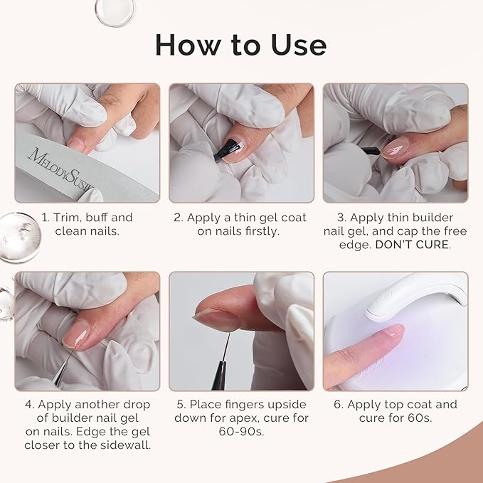 MelodySusie Hema Free Builder Nail Gel for Nails Thickening, 0.5 Fl Oz, Soak Off UV Extension Gel, Nail Art Design Salon DIY Manicure at Home for Women 2PCS