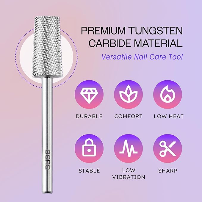 PANA Tapered Barrel Carbide 3/32" Shank Size - (Silver, Extra Fine Grit) - Fast remove Acrylic or Hard Gel Nail Drill Bit for Manicure Pedicure Salon Professional or Beginner