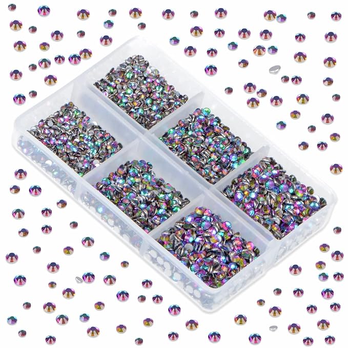LPBeads 6000 Pieces Green Volcano Non Hotfix Rhinestones 6 Sizes Round Crystal Glass Flat Back Rhinestones with Tweezers and Picking Pen for Nail Art Crafts Clothes Bags DIY