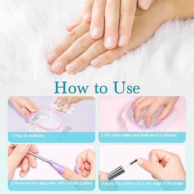 4 Pcs Soak Off Bowl Manicure Bowl, Double Layer Soaking Bowl, Nail Soaking Tray Soak Off Acrylic Nail Remover Dip Powder Acetone Removal Kit, Cuticle Pusher, Cuticle Peeler