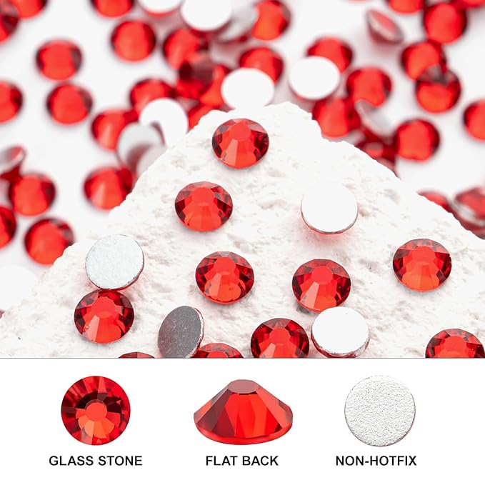 Novani 576 Pieces Flatback Rhinestones Glass Round Gems Red Crystals for Nail Art DIY Crafts Clothes Shoes,SS30,6.4-6.6mm