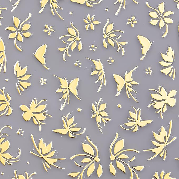 Gold Flower Nail Stickers for Nail Art, Nail Stickers Decals 3D Self Adhesive Floral Nails Sticker for Women Nails Art Sticker Decoration