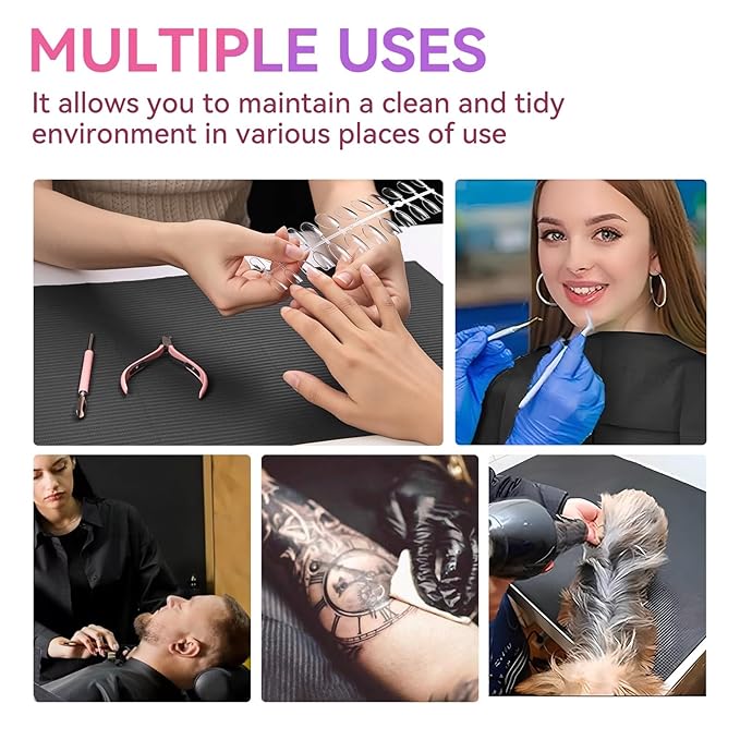 Makartt Disposable Nail Mats: 50Pcs Fordable Nail Paper Towels for Table Acrylic Practice Sheet 3 Ply Waterproof Nail Art Table Mats Clean Pads for Salon Manicure Tattoo Black