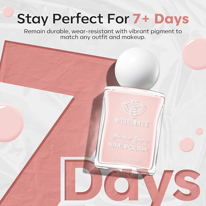 modelones Pastel Pink Nail Polish, Light Pale Pink 15 ml Quick Dry Nail Lacquer Strengthener Long Last Shine Fingernail Toe Nail Art DIY Home Travel Manicure Gift for Women Girls 0.5 Fl Oz