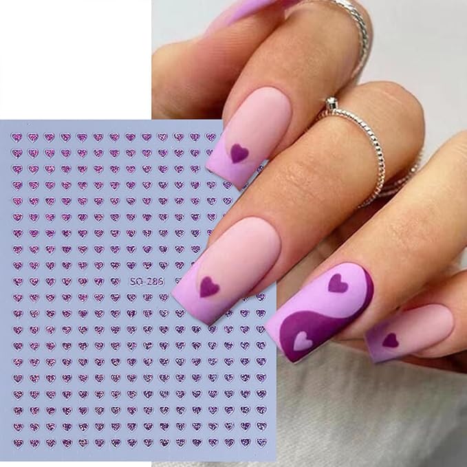 6 Sheets Heart Nail Art Stickers Decals Black White Red Laser Silver Heart Nail Stickers for Women Valentines Nail Art Supplies 3D Self Adhesive Romantic Hearts Sticker Design Manicure Decoration