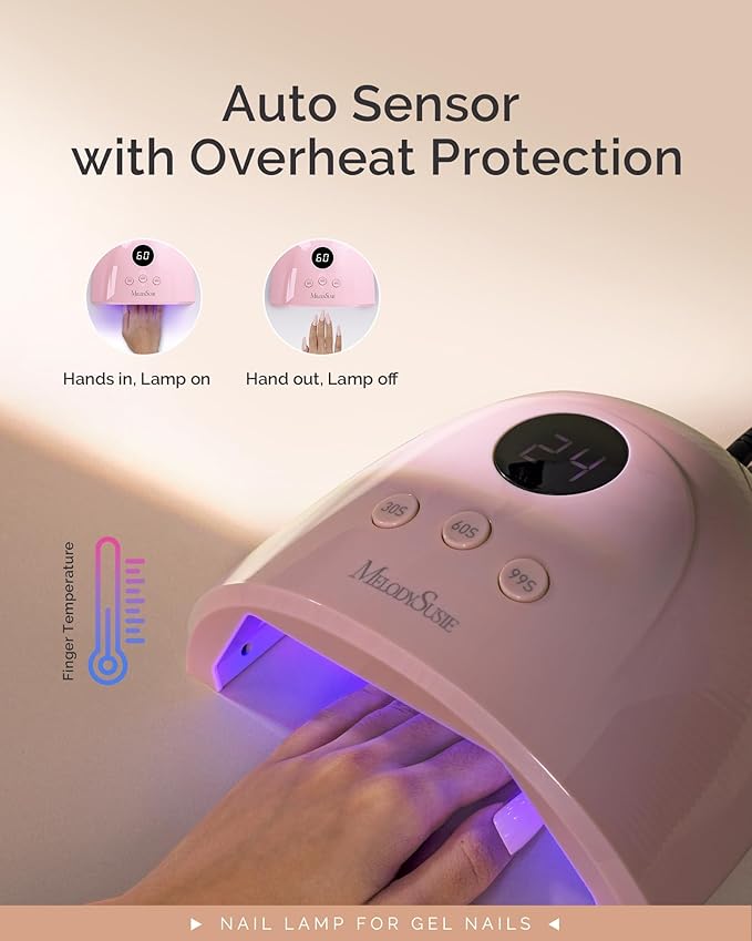 MelodySusie UV Nail Lamp, Plus30F UV Light for Gel Nails LED Nail Dryer with 3 Timer, Smart Sensor, LCD Display Fast Curing Gel Nail Polish Nail Art Tools Manicure Accessories-Pink
