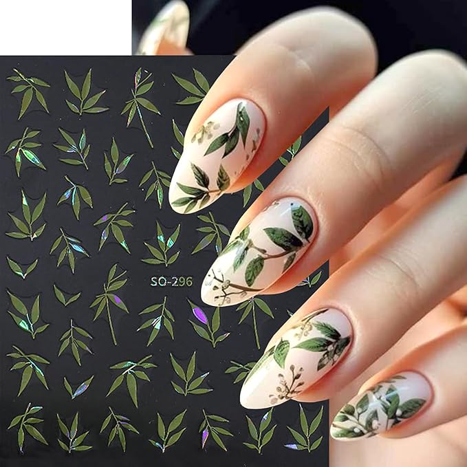 5Sheets 3D Self-Adhesive Gold Silver Bamboo Leaves Nail Art Stickers Chinese Style Designs Nail Decals Blue Green Bamboo Leaf Nail Stickers Orange Leaves Nail Decal for Women Nail Decoration Supplies