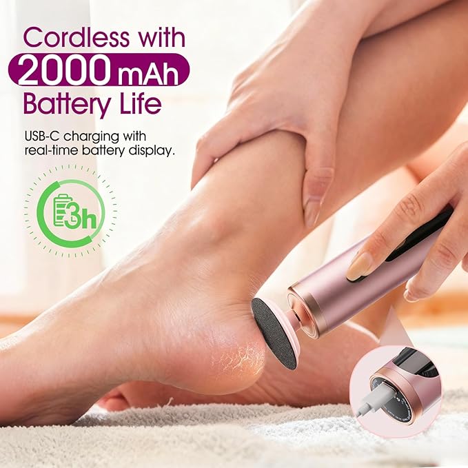 Electric Foot Callus Remover Rechargeable, Professional Pedicure Tools for Feet with 40PCS Sandpaper Discs, Adjustable Speed Heel Scraper for Cracked Heels, Foot Scrubber File for Dry Dead Skin