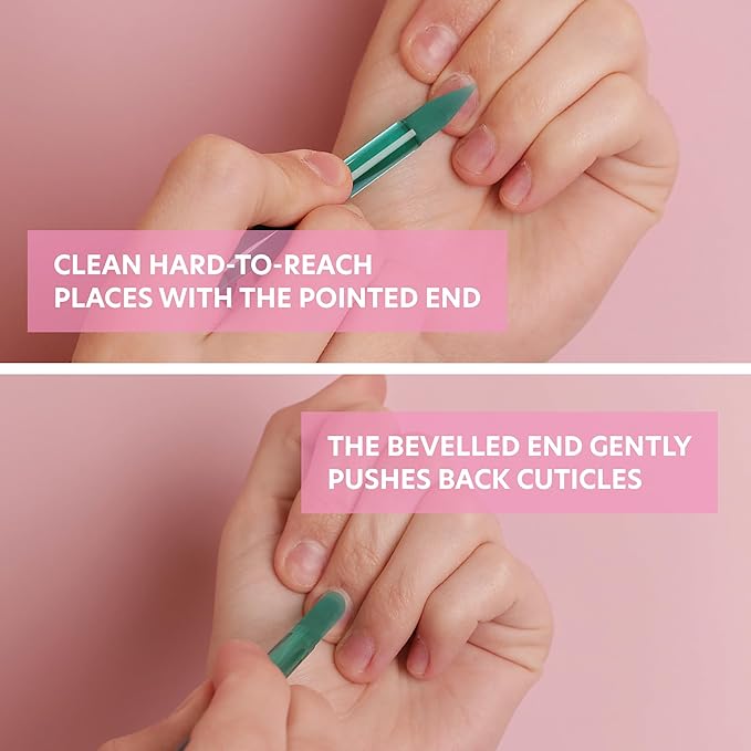 BONA FIDE BEAUTY Czech Glass Nail File and 1-Pieces Cuticle Pusher (Green) Value Set