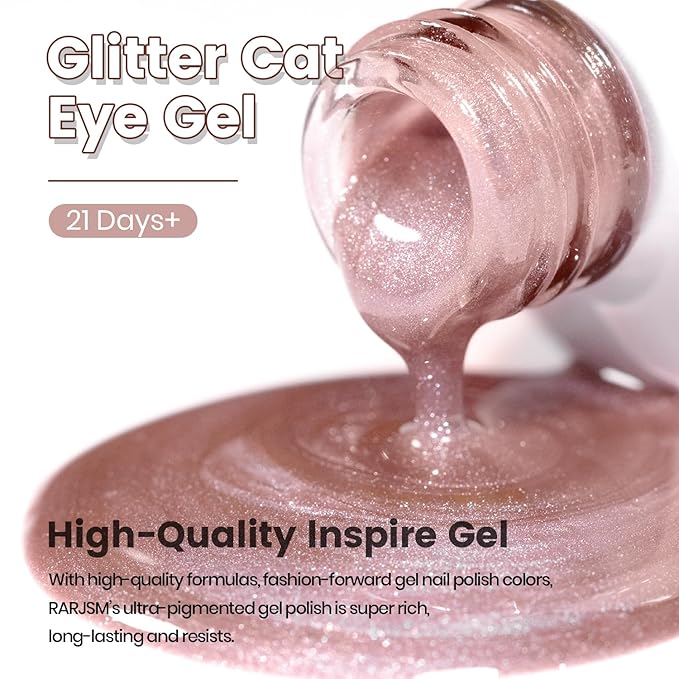 RARJSM Nude Mavue Rose Pink Cat Eye Gel Nail Polish Magnetic Sparkle Silver Ceramic Diamond Shimmer Translucent Sheer Cateye Gel Polish 15ml UV LED Curing Requires Soak Off Home Salon Manicure