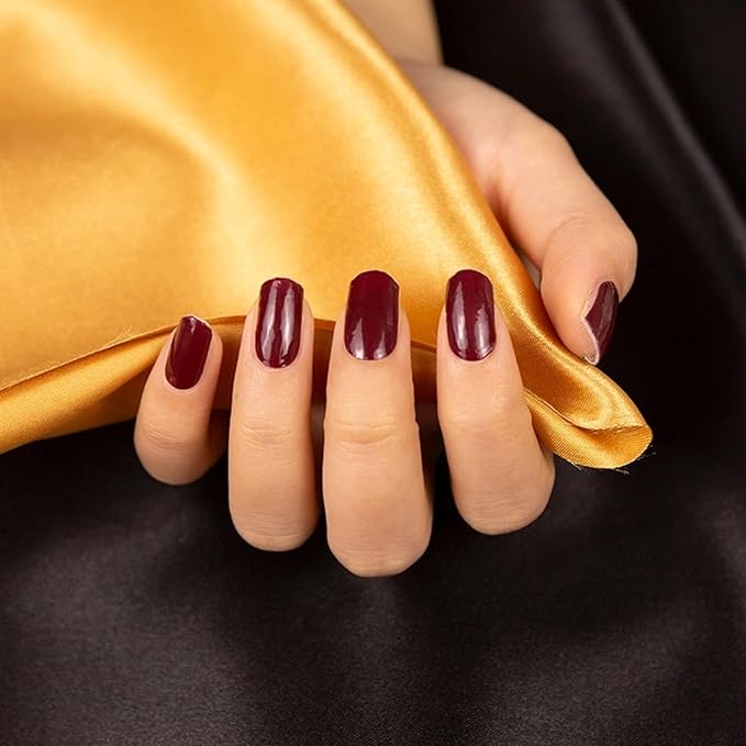 20pcs Semi Cured Gel Nail Strips, Real Nail Polish Art Stickers, Burgundy Gel Nail Stickers - Work with Any UV Lamp, Long Lasting Full Wraps with Nails File and Stick