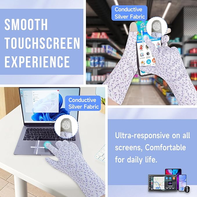 HandLove Premium 100% Cotton Gloves | Moisturizing Gloves for Dry Hands & Eczema | Overnight Sleeping Gloves, Eczema Gloves | Touchscreen | Extended Wrist White Gloves with Lavender Speckles, 2 Pairs