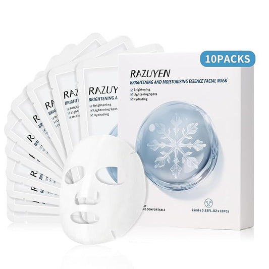 Brightening Hydrating Face Mask (10 PCS), Glowing & Moisturizing Sheet Mask with Niacinamide, Rosa Water and Arbutin, Rose Face Mask For All skin types, Added Fragrance Free