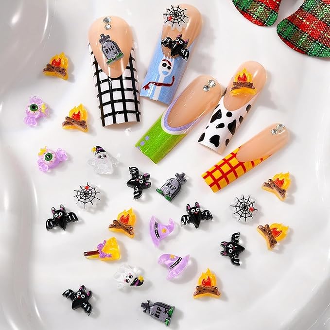 56Pcs Halloween Nail Charms 3D Resin Halloween Nail Art Charms Pumpkin Hat Bat Spider Web Nail Art Supplies for Acrylic Nails Halloween Nail Art Accessories for Women and Girls