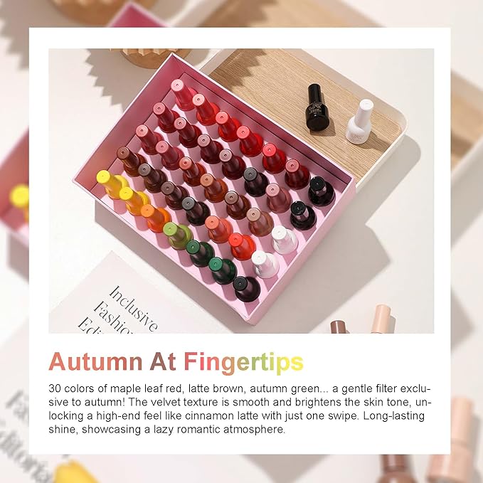 JR 35pcs 10ml Gel Nail Polish Dark series Yellow Green Black Red Nude Brown Gel Polish Set Base Top Matte Coat For Professional Nail Salon Gifts for Women C Set