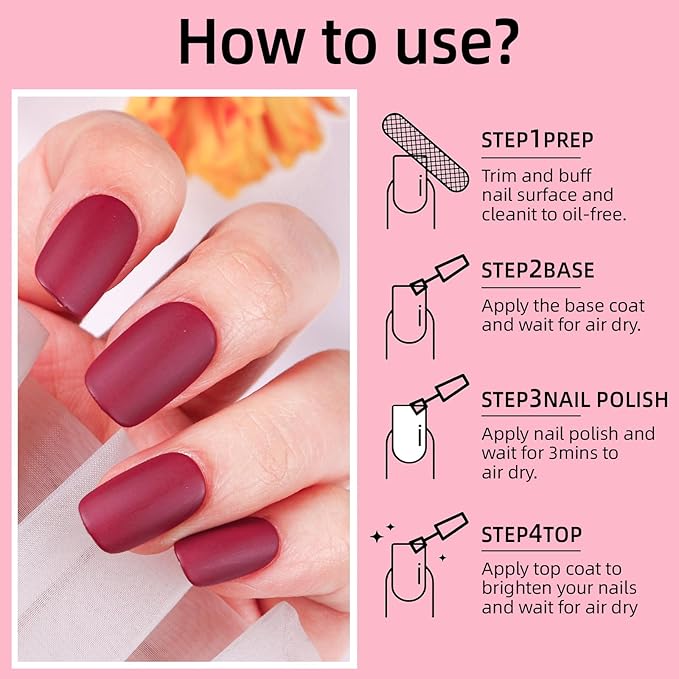 Matte Nail Polish Air Dry Nail Lacquer for Nail Art Varnish, Mist Effect Matte Finish Velvet Nail Polish, 0.35 fl oz (Wine Red-04, 10 ML)