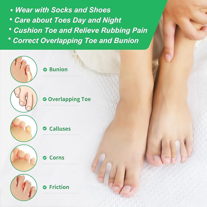 Niupiour Medium Toe Separator for Bunion, 10 Pack- Small Silicone Toe Spacer for Women and Men, Flared Design Gel Toe Straightener for Aligning Toes and Correcting Toe, Relief Foot Pain
