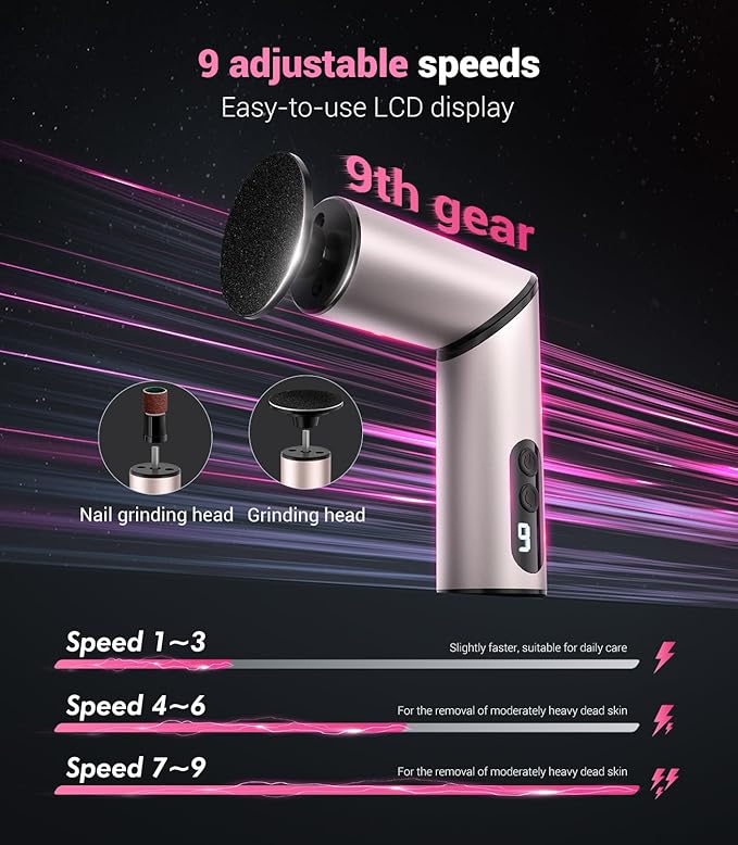 5-in-1 Professional Electric Foot Callus Remover(Portable & Foldable), Removes 99.92% of Calluses in 3 Mins, Rechargeable Foot File Pedicure Kits with 10 & 40 Grit Pads for Smooth Feet, Pink