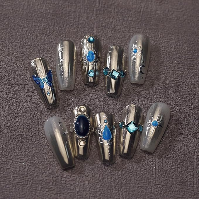 Butterfly Nail Art Stickers Decals Blue Butterfly Nail Decals 5D Embossed Nail Art Supplies Butterflies Star Moon Nail Stickers Shiny Nail Accessories for Women Girls Spring Summer Nail Art Decoration