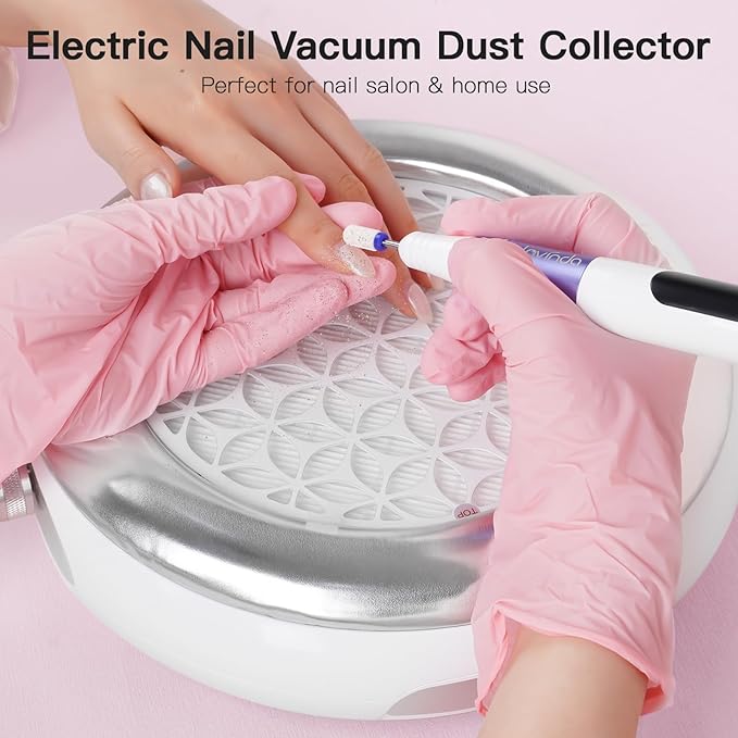 Lavinda Nail Dust Collector Quiet Nail Tech Powerful Dust Vacuum Suction Fan with Reusable Filter, Electric Acrylic Nail Dust Cleaner for Nail Polishing, Low Noise, Salon Home