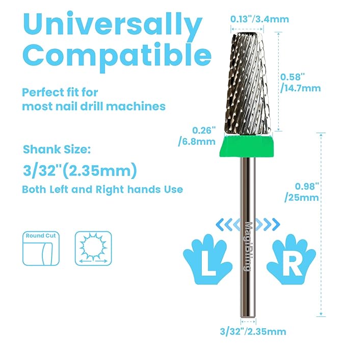 Cross Cut 5 in 1 Tapered Barrel Nail Drill Bits, Professional 3/32'' Safety Tungsten Carbide Bits, Two-way Rotation, Manicure Pedicure Cuticle Gel Removal Polishing, Coarse.