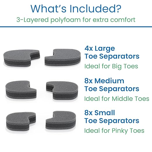 VIVEsole Foam Toe Separators for Women & Men (20 Pack) - Spacers for Bunions, Corns, Blisters, Overlapping Toes & Hammer Toe Pain Relief - Cushion Pads Prevent Friction & Reduce Pressure