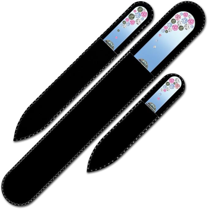 Mont Bleu Set of 3 Czech Tempered Glass Nail Files - Hand Decorated with Crystals