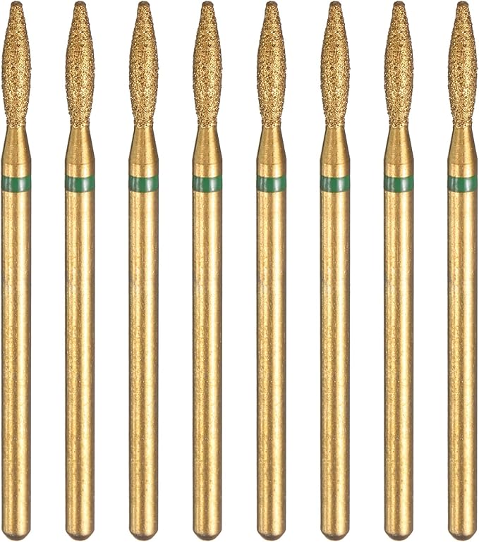 HARFINGTON 8pcs 100-120 Grits Diamond Grinding Bit 2.2mm Oval Head 2.35mm Shank 9mm Length Titanium Plated Stone Sanding Drill Bits Rotary Tool for Nails Grinding Polishing
