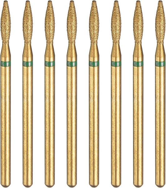 HARFINGTON 8pcs 100-120 Grits Diamond Grinding Bit 2.2mm Oval Head 2.35mm Shank 9mm Length Titanium Plated Stone Sanding Drill Bits Rotary Tool for Nails Grinding Polishing