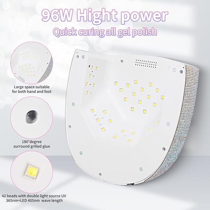 96W UV LED Cordless Nail Lamp,Nail Dryer with 42 Beads,UV Light for Gel Nails Manicure for Fingernails & Toenails,Professional LED Nail Lamp for Salons with 4 Timers and Smart Sensor (Diamond)