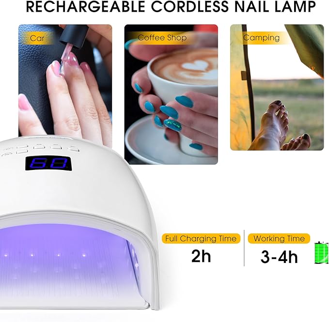 48W Professional Rechargeable UV/LED Nail Lamp, Cordless Gel Nail Dryer with Auto Sensor & Digital Display, 4 Timer Setting Quick Curing Light for Home Salon