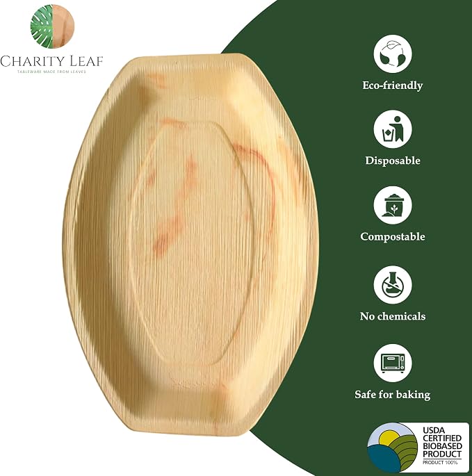 Disposable Bamboo 13" x 9" Trays Bamboo Serving Platters, Disposable Boards - Image 2