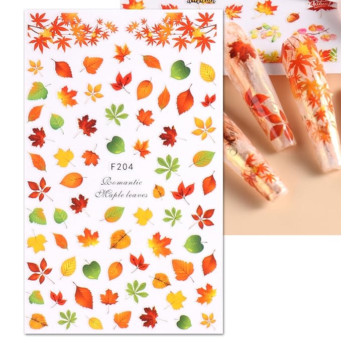 JMEOWIO 9 Sheets Fall Nail Art Stickers Decals Self-Adhesive Autumn Pumpkin Maple Leaf Nail Supplies Nail Art Design Decoration Accessories