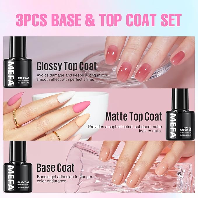 MEFA 56 Pcs Gel Nail Polish Kit with U V Light, 32 Colors Bright Neon Spring Summer Fall Pink Gel Polish Nail Set Essential Manicure Tools Nails Decorations Gifts for Women