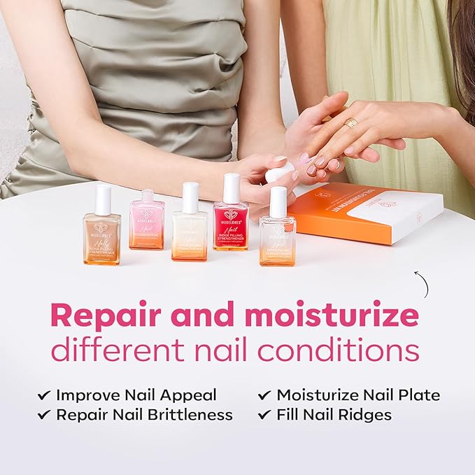 modelones Nail Strengthener Jelly Pink Nail Polish Repair 8-in-One Nail Ridge Filler Nail Strengthener and Growth for Damaged Nails 15ml