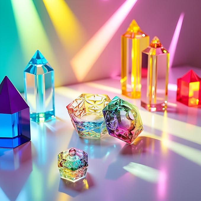 A Set of Multicolour Hexagonal Prism Crystal Glass Dish with Lid,Hexagonal Prism Crystal Cup Acrylic Liquids Powder Glass Dish With Lid Crystal Bowl For Salon and Home,Nail Art and Polish