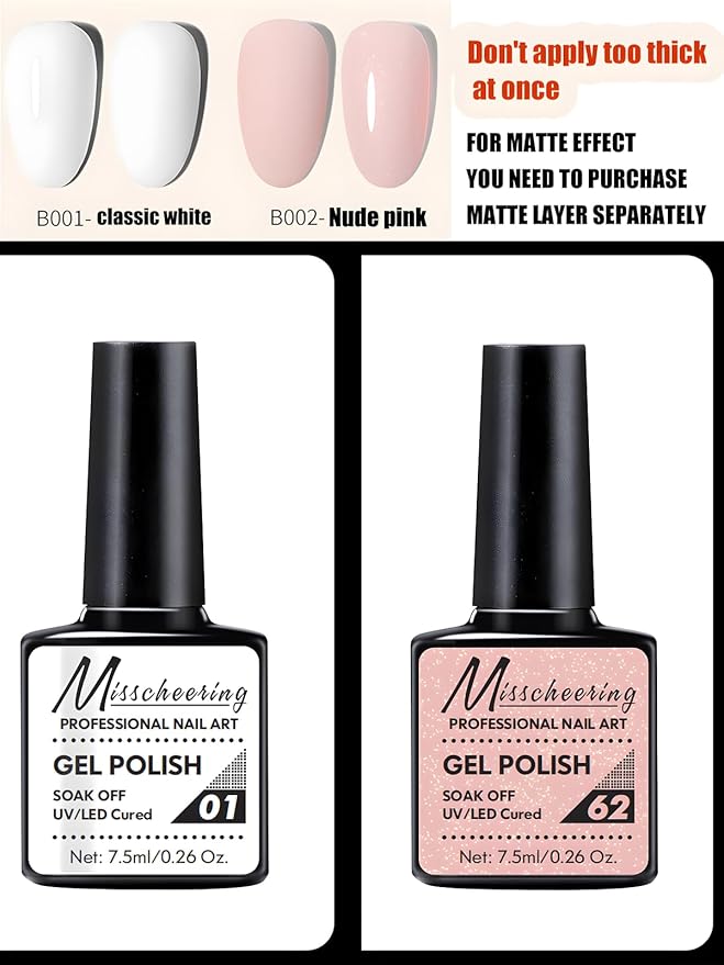 Gel French Manicure Kit, Gorvalin Glitter Nude Pink & White UV French Tip Gel Nail Polish Stamper Brushes Dotting Pens French Tip Tool Kit for French Nail Art DIY Design