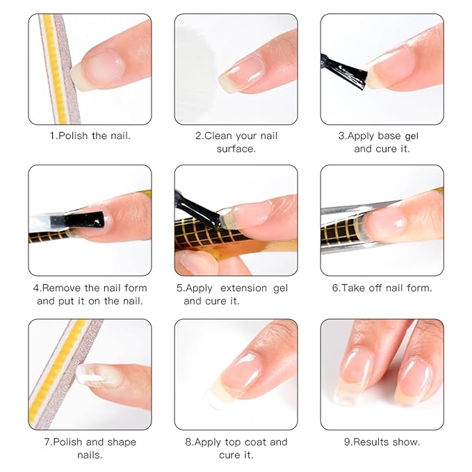 MEET ACROSS Poly Nail Gel 8Pcs Nail Extension Gel Set and Nail Extension Starter Kit for Beginners Nail Art DIY Home Gifts for Women (Glitter + Gold Foil, 8pcs)