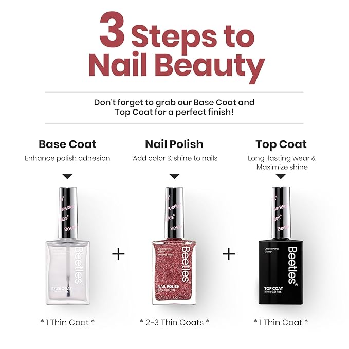 Beetles Red Nail Polish, Quick Dry Nail Polish, 1Pcs 15ml Glitter Sparkle Burgundy Red Nail Polish Fast Drying & Long Lasting Spring Valentines Nail Polish Salon DIY at Home