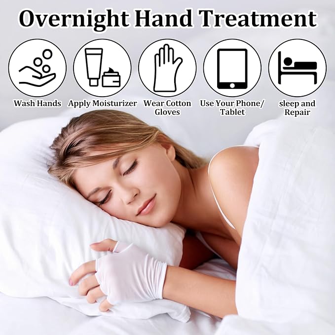 6 Pairs of Cotton Gloves for Dry Hands Sleeping, White Cotton Fingerless Moisturizing Gloves for Women, Fingerless Touchscreen Design for Sleeping Eczema Spa Treatment Overnight Hydration Unisex