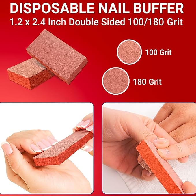 Disposable Pedicure Kit, 200 Sets – 4-Piece Individually Wrapped Nail Care Set with Yellow Pumice, White 80/100 Grit Nail File, Orange Buffer, Toe Separators – Spa & Salon Use