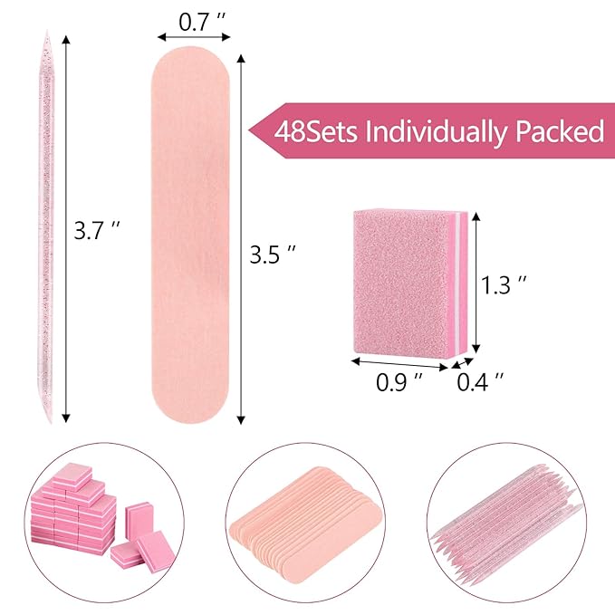 48 Sets Disposable Manicure Kit, Individually Package Nail Kit,Manicure Set with Mini Nail File,Mini Nail Buffer,Nail Stick for Salon Home