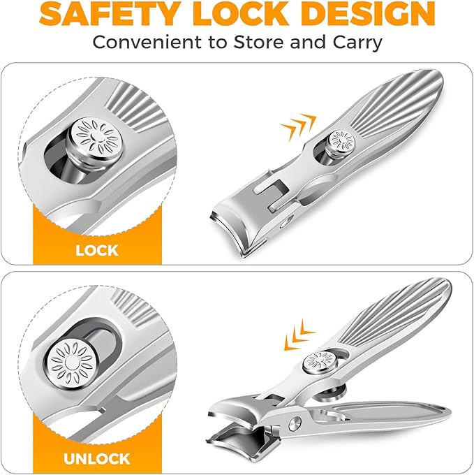 Nail Clippers for Men Thick Nails with Catcher, Large Toe Nail Clippers for Thick Toenails for Seniors with Wide Jaw Opening, Sharp Fingernail Clipper Cutter Set with Long Handle Gifts for Men Women