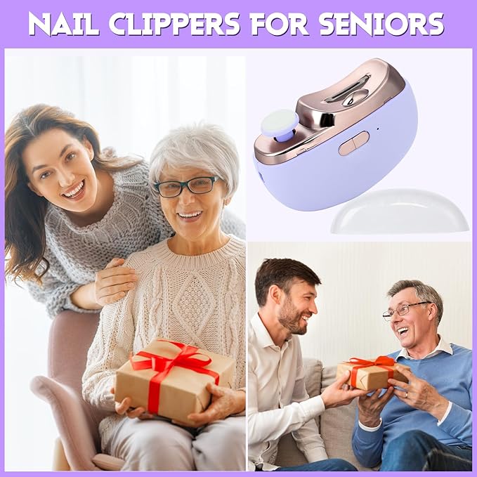 Electric Nail Clipper,2 in 1 Automatic Nail Trimmer with Polishing,Portable Fingernail Cutter 2 Speeds File Nail Clip Storage Rechargeable Safety Trimmer for Baby, Kids, Adults, Seniors (Purple)