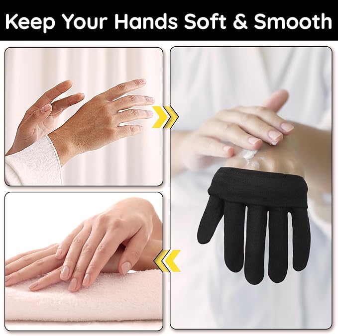Segbeauty 12 Counts Black Lotion Cotton Gloves Women for Dry Hands Overnight, 6 Pairs Moisturizing Hand Cotton Gloves for Men, Reusable Spa Moisture Glove for Working, Soft Sleep Lotion Glove Medium
