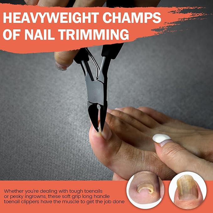 BEZOX Toenail Clippers Kit for Seniors – The Ultimate Solution for Thick & Ingrown Toenails with Curved Head Toe Nails Clippers, Long Handle Toenails Clippers Thick Nails, Nail File & Toenail Lifter